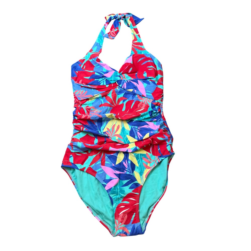 MSRP $99 Liz Claiborne Womens 8 Island Vibes Halter One Piece Swimsuit